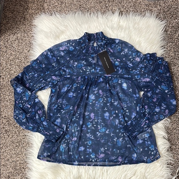 NWT French Connection Ruffle Anifrida Arica Pleat-Sleeve Blouse Size XS - Picture 1 of 12